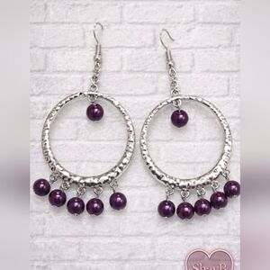 Paparazzi Silver Earrings with Purple Beads